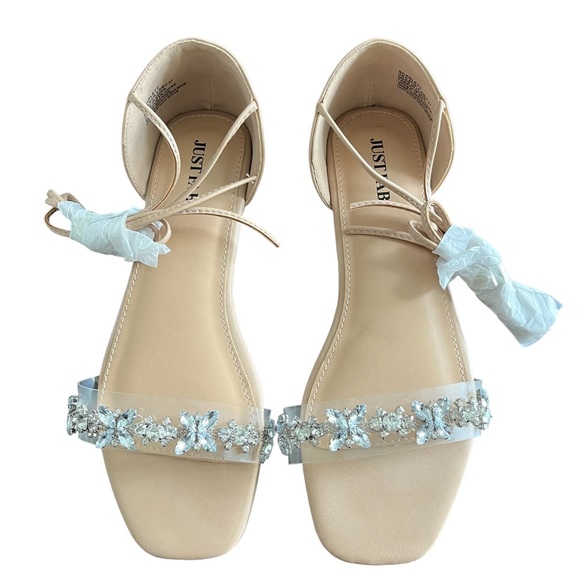 JUSTFAB New Scarlett Flat Sandal With Embellished Strap Wraparound Ankles Ties - Picture 3 of 10